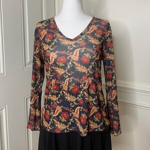 Vintage 90’s Jason Maxwell floral paisley print semi sheer long sleeve top